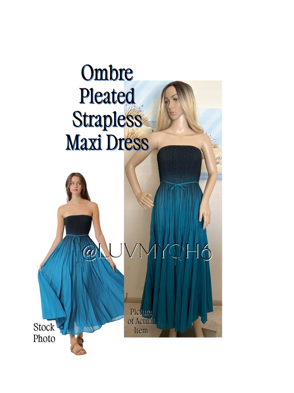 Sophie & Trey Ombre Pleated Strapless Maxi Dress